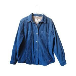 Woolrich Womens Chore Coat blue corduroy fleece lined Size Large Barn Jacket